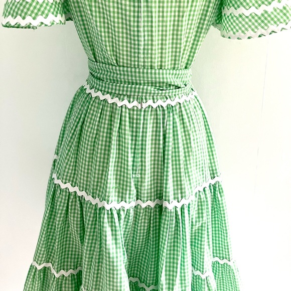 Vintage 60’s green & white gingham plaid country western square dance dress - Picture 6 of 8